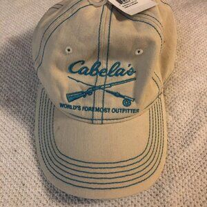 Cabela's Womens Hat Strap Back Adjustable Cream And Teal Distressed Logo